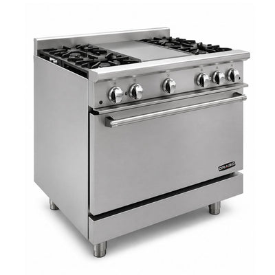 DRAGO CG-41P | Estufa | 4 Quemadores | Horno Plancha | Gas | Acero Inoxidable | Restaurante Hotel Comedor Industrial | Estufa Maestra Multifuncional Parrilla Plancha Horno Freidor Gratinador a Gas Acero Inoxidable Restaurante Cocina Industrial Fonda Cenaduría Comedor Industrial