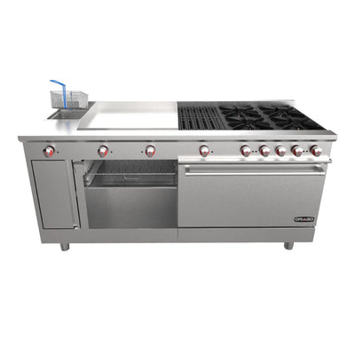 ESTUFA DRAGO UNIVERSAL STD-OUTLET | Estufa | 4 Quemadores | Asador Freidor Gratinador Plancha Horno | Gas | Acero inoxidable | Hotel Restaurante Comisariato