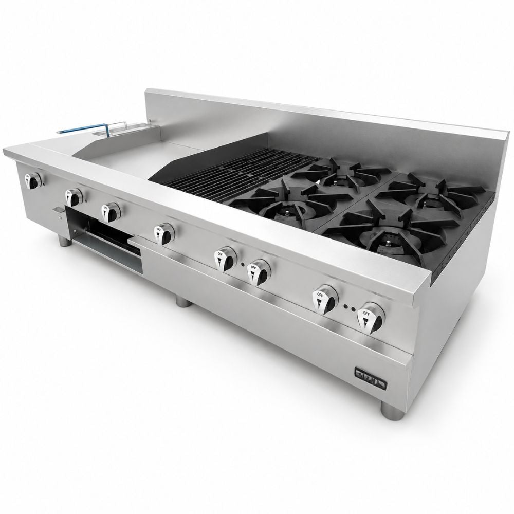 DRAGO UNIVERSAL MD | Estufa | 4 Quemadores | Asador Freidor Gratinador Plancha | Gas | Acero inoxidable | Hotel Restaurante Taqueria | Estufa Maestra Multifuncional Parrilla Plancha Horno Freidor Gratinador a Gas Acero Inoxidable Restaurante Cocina Industrial Fonda Cenaduría Comedor Industrial