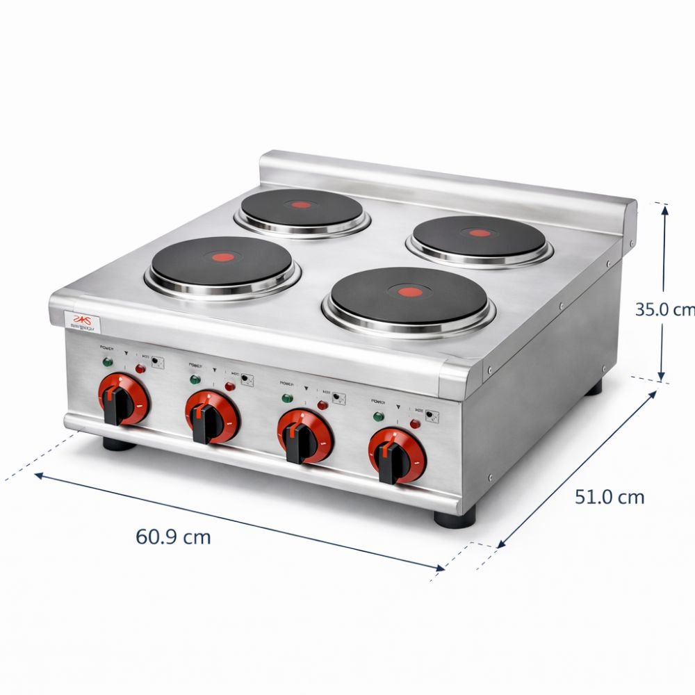 ESTUFA KINGSTAR ESK4E | Estufa / Parrilla de Sobremesa | Eléctrica | Parrilla con 4 Quemadores | Restaurante Negocio Cocina | Parrilla Industrial Estufa de Quemadores Abiertos Hornillas Cocción a Gas Acero Inoxidable Restaurante Cocina Industrial Taquería Fonda Cenaduría Comedor Industrial