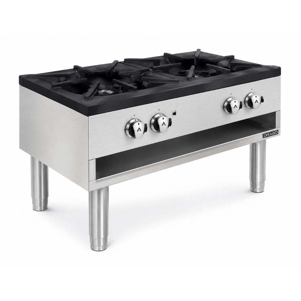 ESTUFÓN EUROQUIP GPFO-02-HSH | Estufón Horizontal | 4 Quemadores | Gas Propano | Acero Inoxidable | Cocina Industrial Restaurante Hotel | Estufón Fogón Industrial Quemador de Alta Presión Hornilla para Cazo Olla Comal a Gas Acero Inoxidable Restaurante Cocina Industrial Fonda Cenaduría Taquería