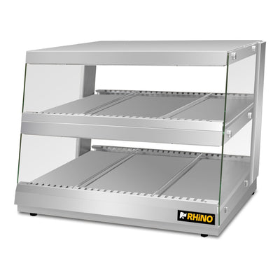 EXHIBIDOR CALIENTE RHINO EXCAL-87 | Exhibidor Caliente para Paso de Alimentos | 2 Niveles | Iluminación LED | Acero Inoxidable | Restaurante Cafetería Buffet