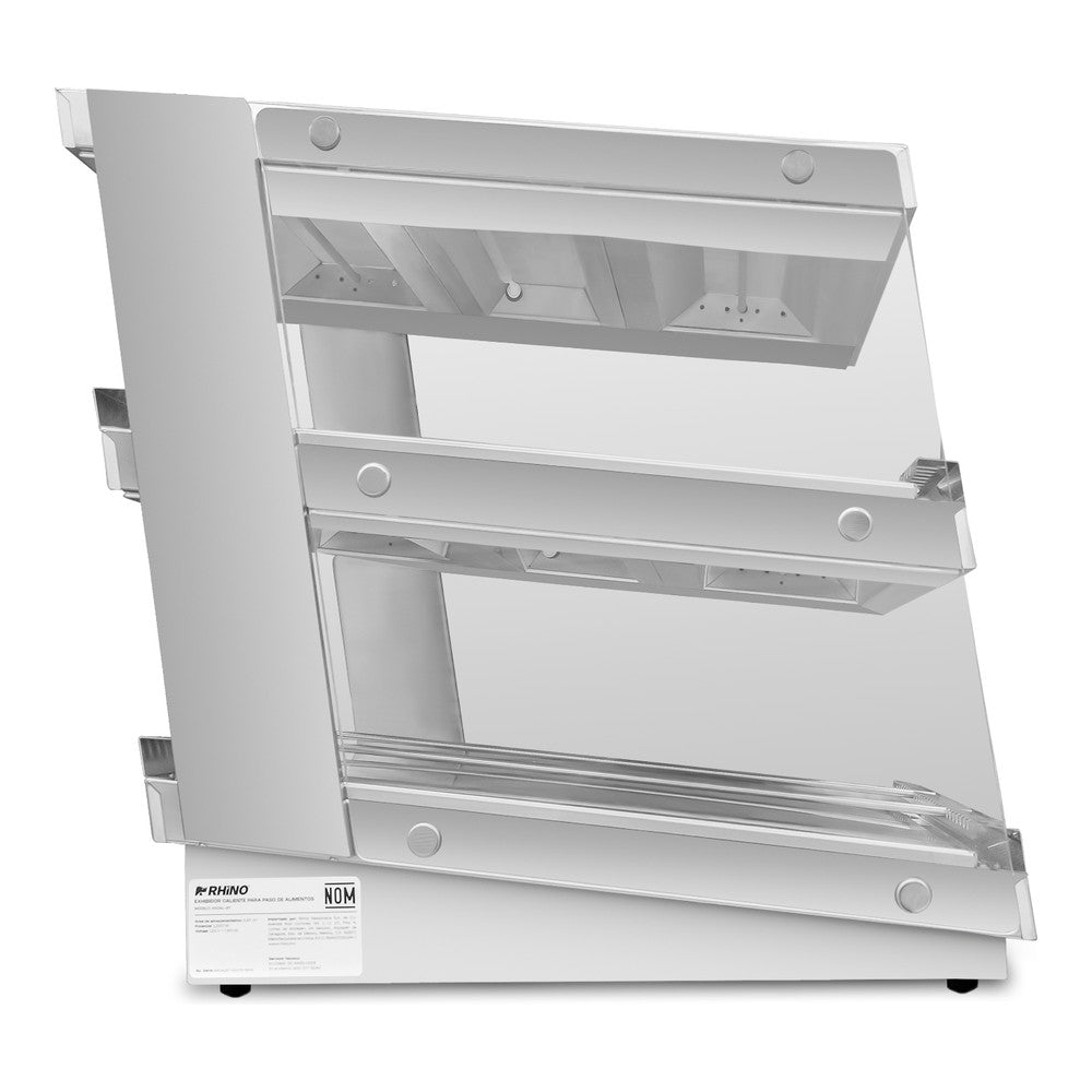 EXHIBIDOR CALIENTE RHINO EXCAL-87 | Exhibidor Caliente para Paso de Alimentos | 2 Niveles | Iluminación LED | Acero Inoxidable | Restaurante Cafetería Buffet