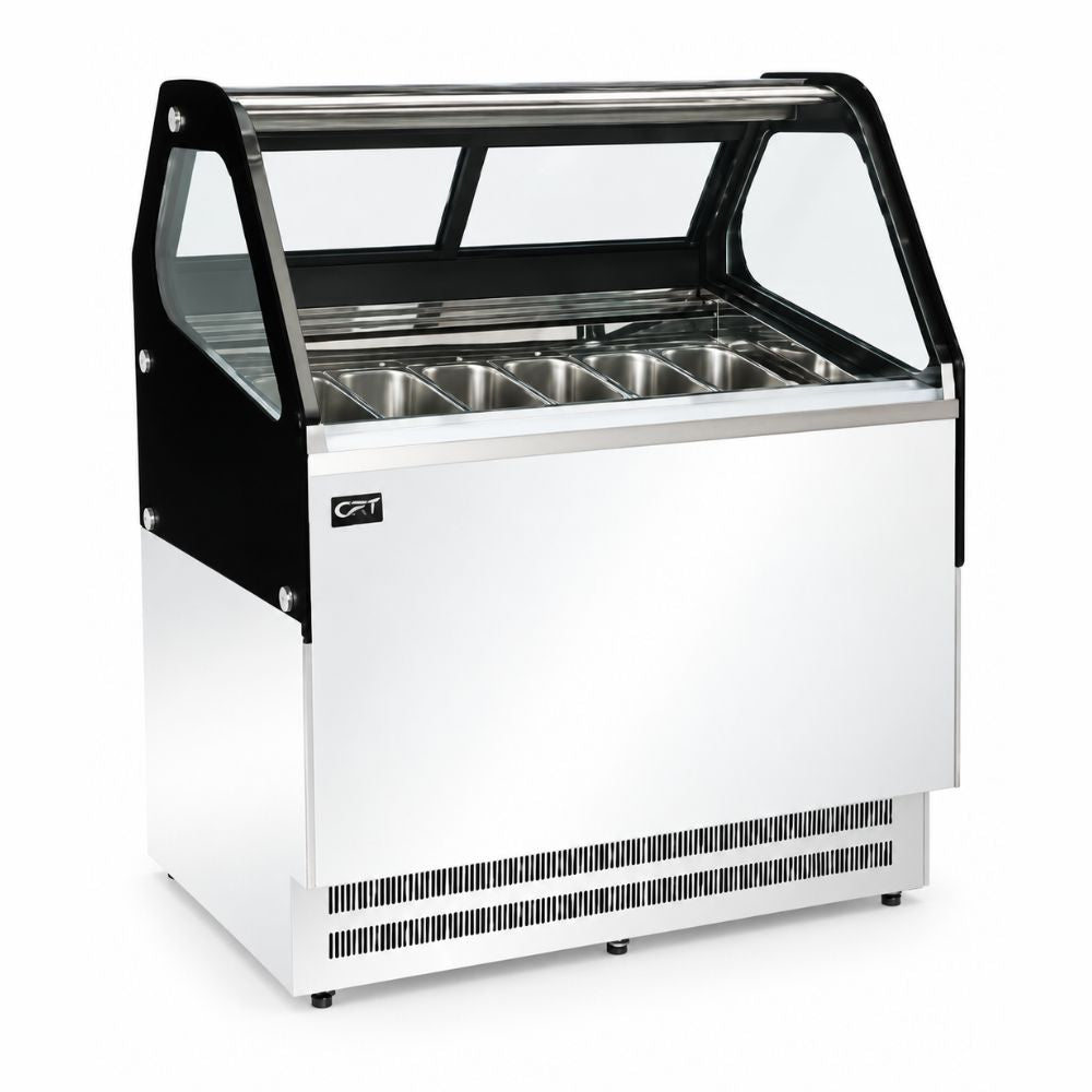 Exhibidor Crt 200-012-018 FGGS1200LM, exhibidor para gelato, en acero inoxidable.