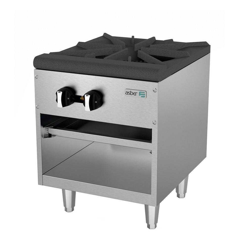 FOGÓN ASBER AESP-18-2 | Fogón | Gas | 2 Quemadores | Gris | Bandeja Recoge Grasa | Acero Inoxidable | Cocina Cafetería Restaurante Hoteles Buffet Banquetes Taquizas Fonda Bistró Cenaduría Taquería
