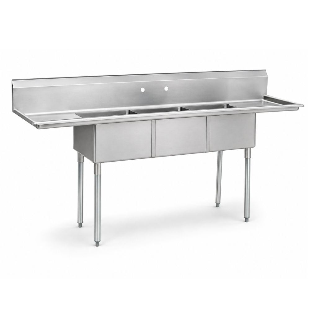 FREGADERO KING F3T-1 | Fregadero 3 Tarjas con Escurrideros Laterales con Base | 230 cm | Acero Inoxidable | Cocina Bar Hotel | Fregadero Tarja Industrial Lavatrastes Lavaloza Escurridor de Acero Inoxidable Restaurante Cocina Industrial Bar Hotel Comedor Industrial Negocio