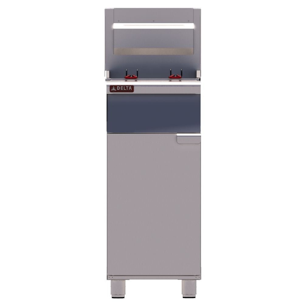 FREIDORA DELTA F-R | Freidora | 1 Tina | 2 Canastillas | 3 Quemadores | 35 Litros | Gas | Alitas Bar Restaurante | Freidora Exterior Acero Inoxidable Interior Acero Aluminizado Quemadores encapsulados Valvula de Seguridad Sistema Electronico 4 Qumedaroes de Fundicion Alitas Bar Restaurante