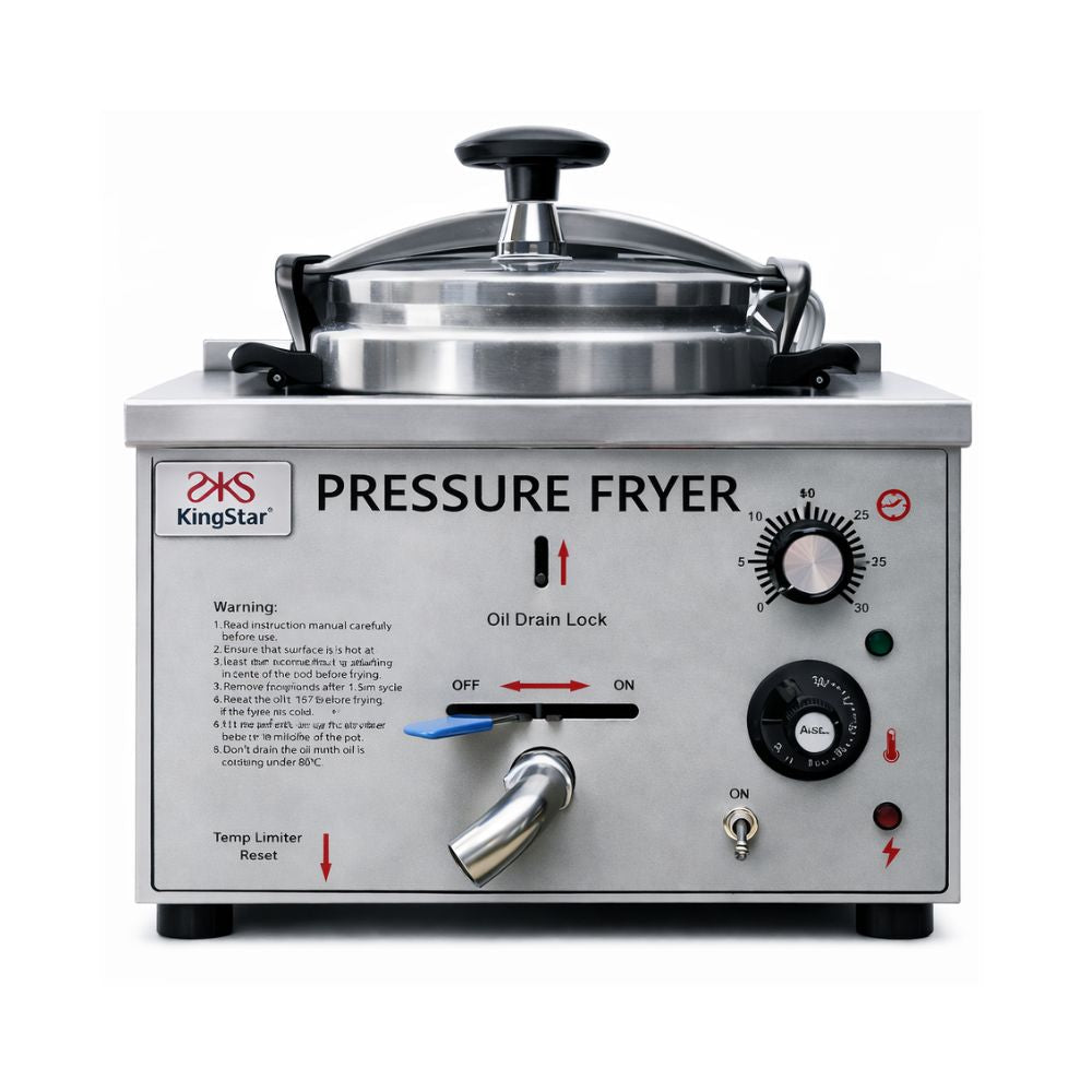 FREIDORA KINGSTAR FPK1E | Freidora a Presión | Eléctrica | Restaurante Comida Rápida | Freidora de Papas Industrial Comercial Gas Eléctrica Papas a la Francesa Pollo Frito Alitas Salchipulpos Acero Inoxidable Restaurante Cocina Económica Fonda Negocio