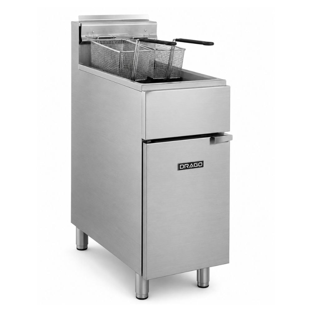 FREIDORA DRAGO FG-17 RS E | Freidora Energy Star | 17 Litros | Cocina Industrial Restaurante Negocio de Comida | Freidora de Papas Industrial Comercial Gas Eléctrica Papas a la Francesa Pollo Frito Alitas Salchipulpos Acero Inoxidable Restaurante Cocina Económica Fonda Negocio