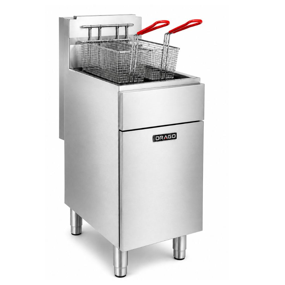 FREIDORA DRAGO FG-40 RS | 1 Tina 2 Canastillas | 40 Litros | Gas | Papas Pollo Pescado | Freidora de Papas Industrial Comercial Gas Eléctrica Papas a la Francesa Pollo Frito Alitas Salchipulpos Acero Inoxidable Restaurante Cocina Económica Fonda Negocio