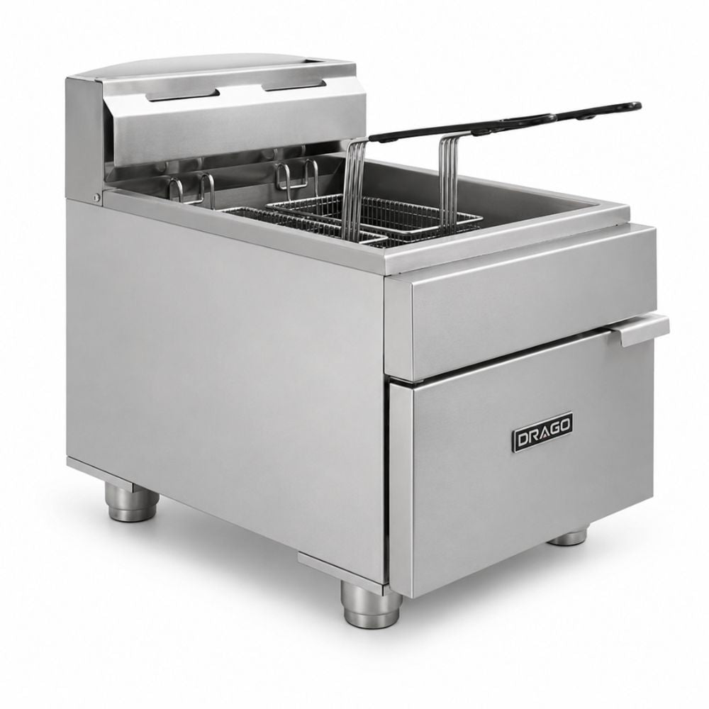 FREIDORA DRAGO FG-8 GFR-108-09 | Freidora | Gas | 8 Litros | Cocina Industrial Restaurante Negocio de Comida | Freidora de Papas Industrial Comercial Gas Eléctrica Papas a la Francesa Pollo Frito Alitas Salchipulpos Acero Inoxidable Restaurante Cocina Económica Fonda Negocio