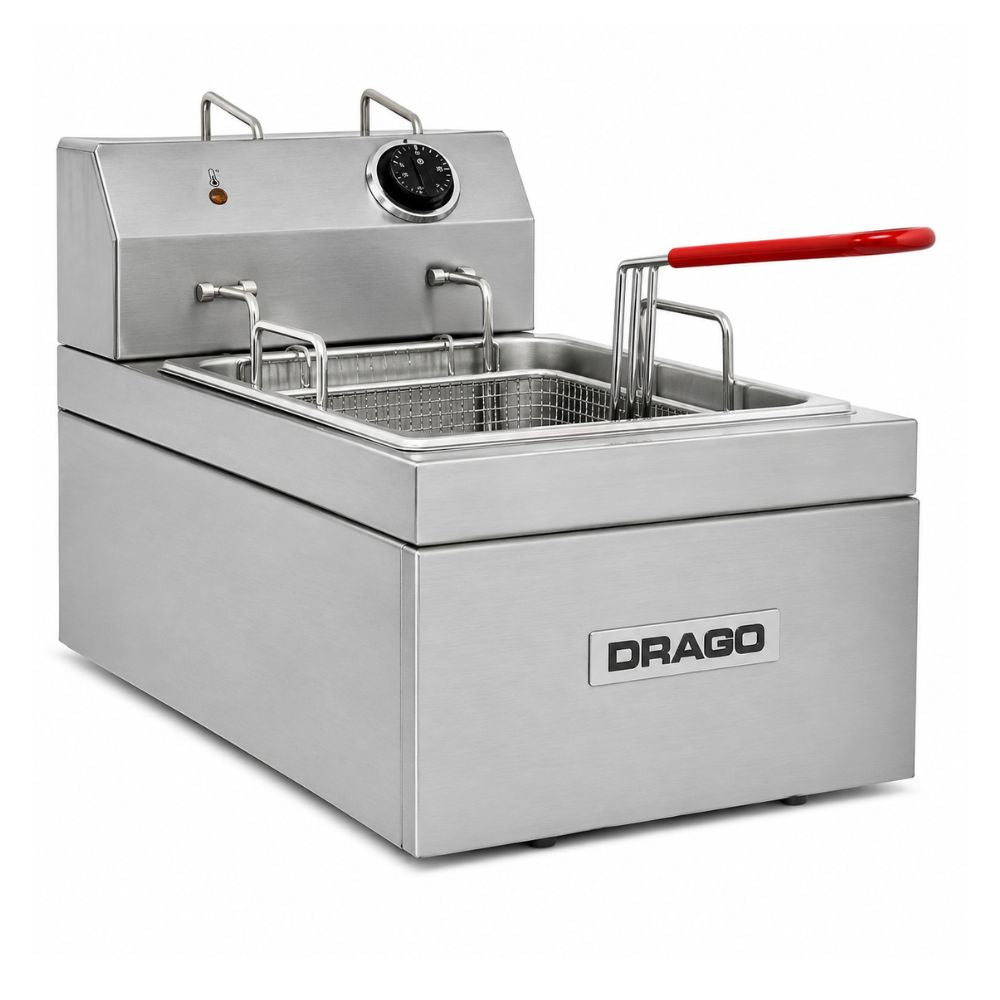 FREIDOR DRAGO FE-5 | Freidor 1 Canastilla | Alitas Restaurante Comedor Industrial | Freidora de Papas Industrial Comercial Gas Eléctrica Papas a la Francesa Pollo Frito Alitas Salchipulpos Acero Inoxidable Restaurante Cocina Económica Fonda Negocio