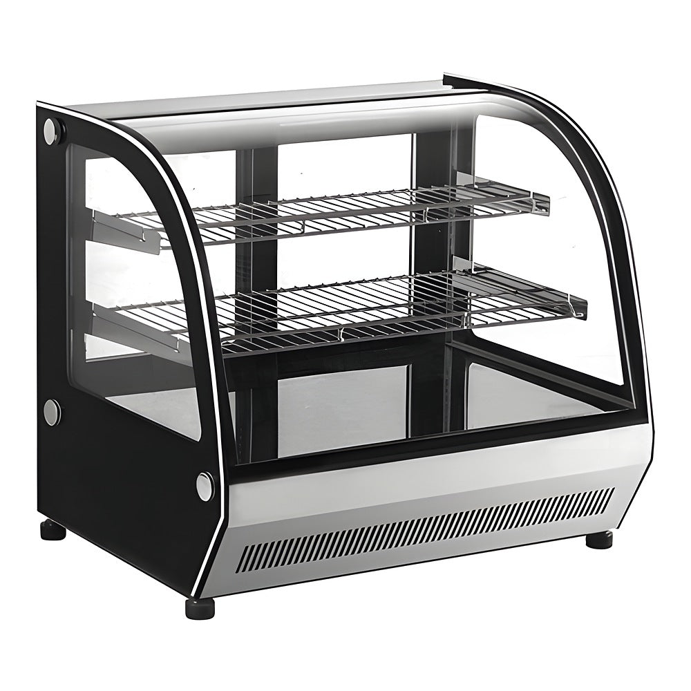 Vitrina exhibidora refrigerada Migsa GN-900CT de cristal curvo frontal y laterales, acero inoxidable con 2 entrepaños, frente de 90 cm.