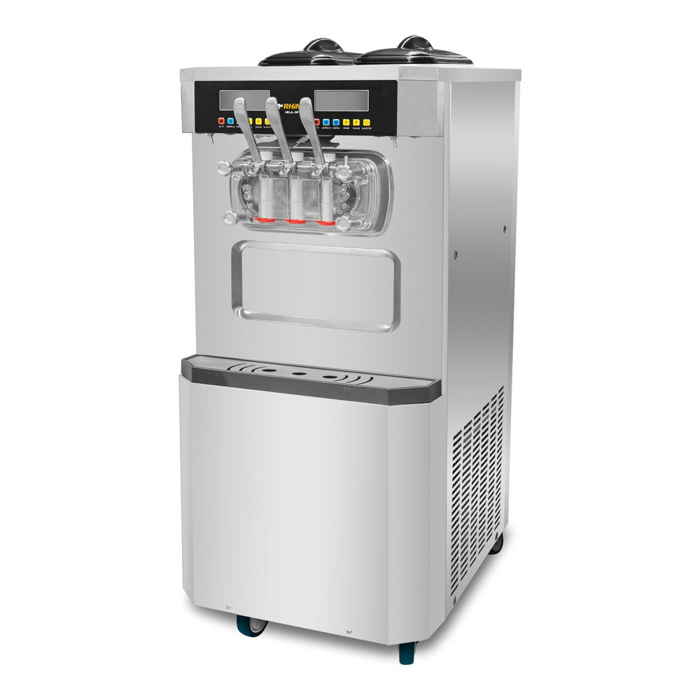 MÁQUINA DE HELADO RHINO HELA-3P | Máquina de Helado Suave de Piso Doble Compresor | Producción 30 L/h | 2 Sabores y 1 Combinado | Acero Inoxidable | Heladería Restaurante Cafetería