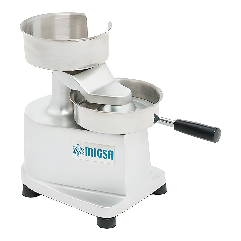 Formadora Migsa HF-100, formadora de carne de hamburguesa, en acero inoxidable.