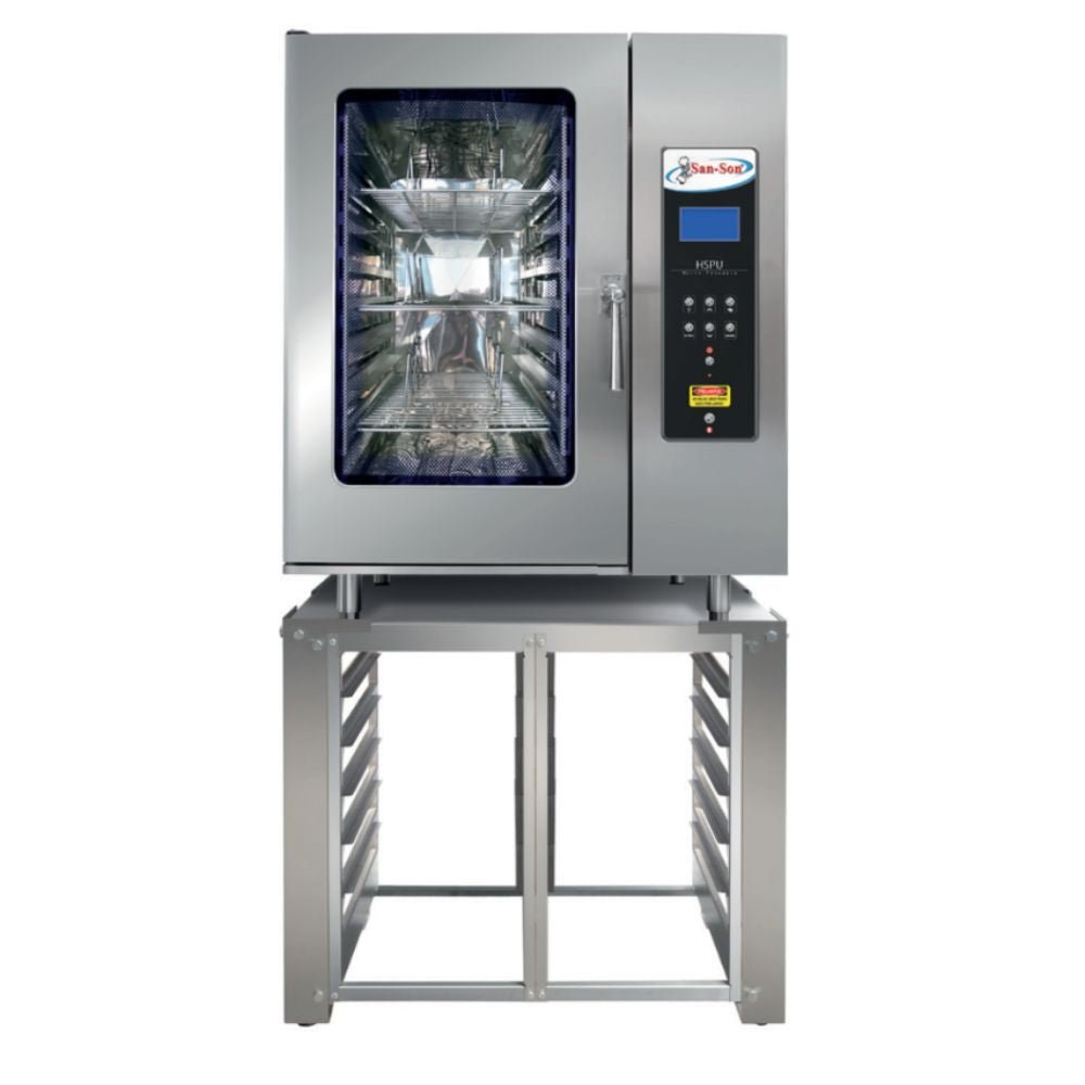 SAN SON HSP-U | Horno | Restaurantes Alimentos Comedores Industriales | Convección | Convección con Vapor y sin Vapor Doble Vidrio Refractario Inoxidable Intercambio Temperatura Pantalla Interactivo Sistema Seguridad | Gas | Acero Inoxidable | HornoHumedad Cocción Gas Hotel Restaurante Comedor IndustrialComercial Pasteleria Reposteria Masa Carnes CortesPanelVidrio Refractario Cocina Alimento Gourmet Comida Con Base