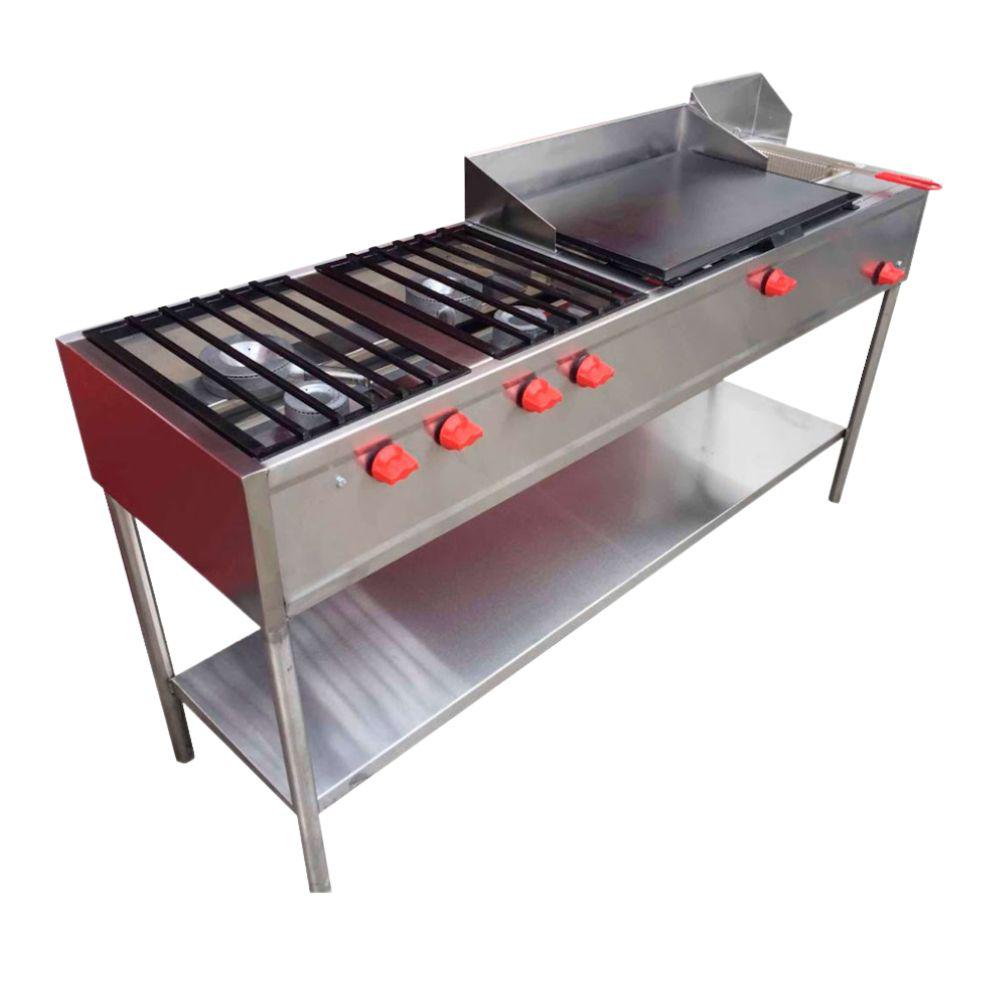 King Star EM009 Linea Economica Multiple Plancha Freidora Frente 180 cm 4 Quemadores Freidora Inox -  - King Star - KitchenMax Store