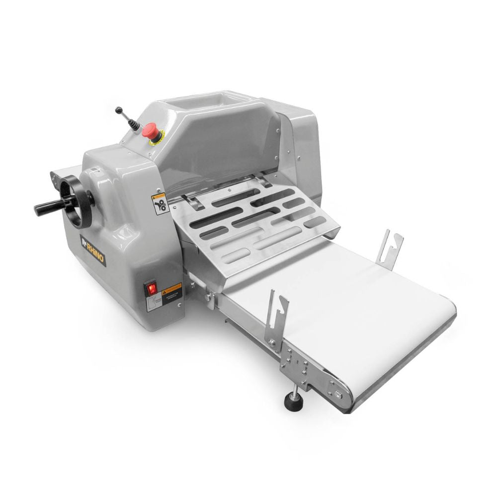 LAMINADORA RHINO LAMBA-169M | Laminadora de Piso con Bandas Reversibles | Ancho de Banda: 37 cm | Pizzería Panadería Restaurante | Laminadora de Masa para Pizza Pasta Hojaldre Estiradora Extendedora Comercial Industrial Acero Inoxidable Pizzería Panadería Pastelería Restaurante Negocio