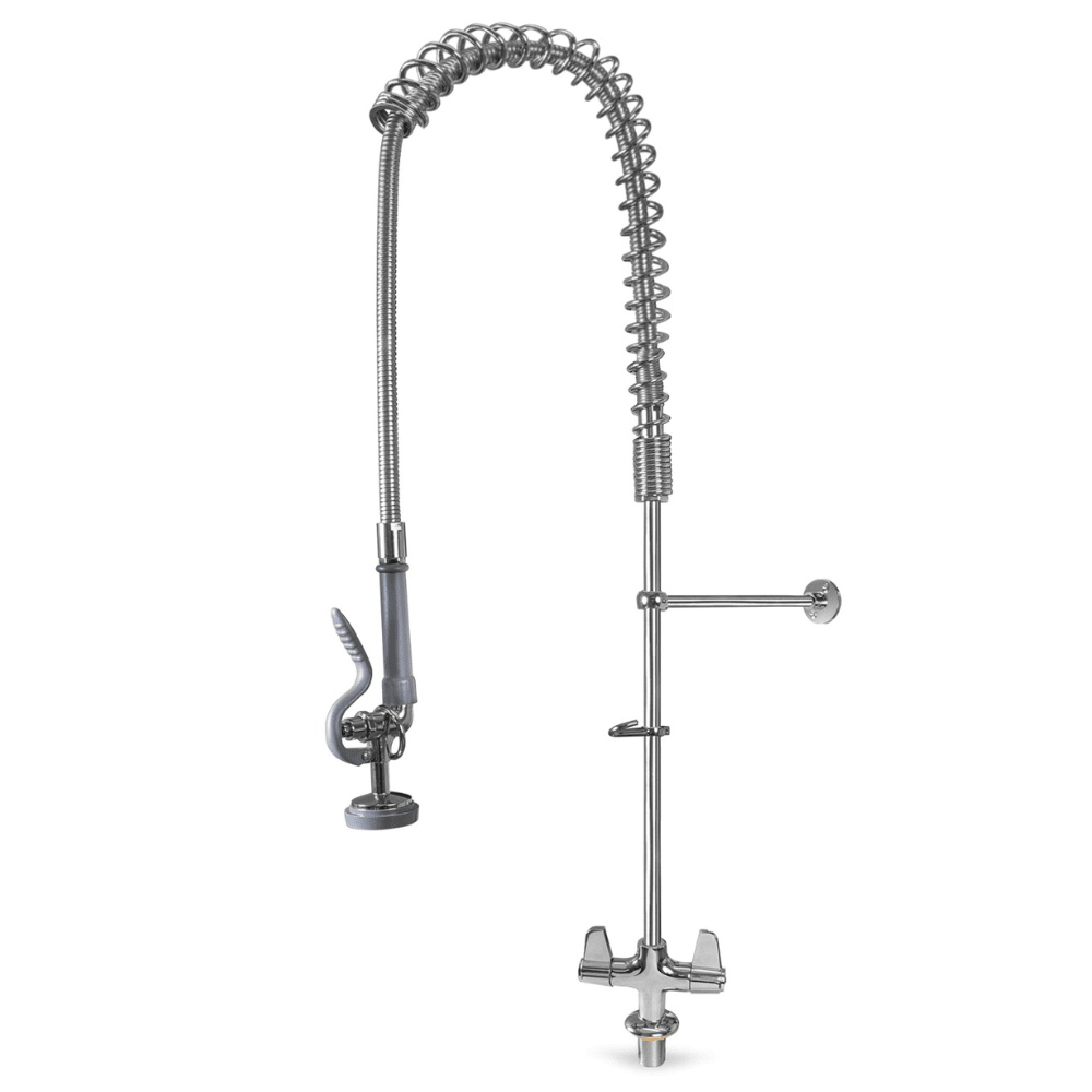 MANGUERA PRELAVADO RHINO MAPREC-M2J | Manguera Prelavado a Cubierta | 2 Llaves Juntas | Lavado de Trastes Platos | Grifería Industrial Llave de Prelavado Mezcladora Cuello de Ganso Manguera Acero Inoxidable Cocina Industrial Restaurante Tarja Fregadero Hotel Cafetería