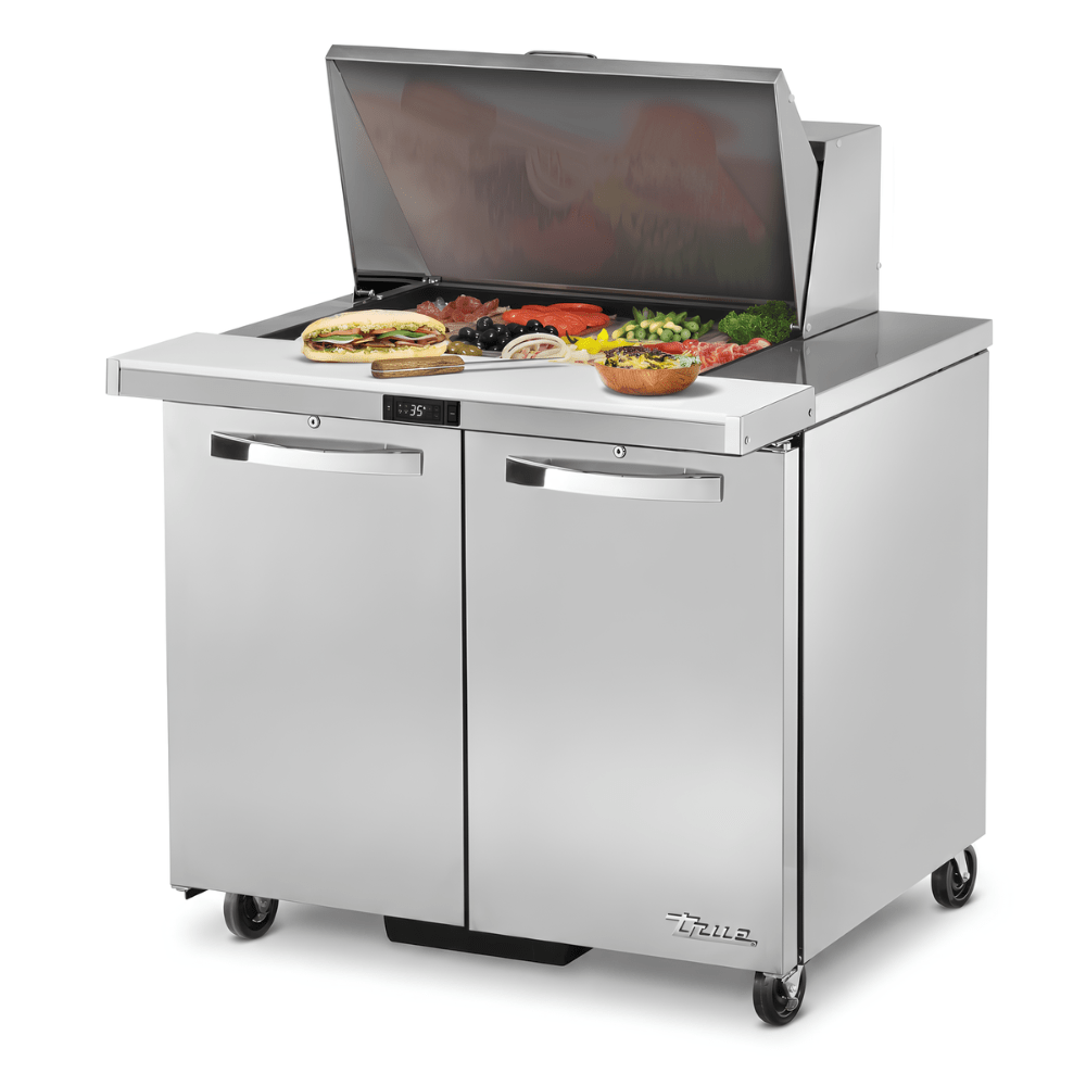 MESA DE PREPARACIÓN TRUE TSSU-36-12M-B-HC~SPEC3 | Mesa Preparación de Sándwiches Ensaladas | 2 Puertas Sólidas | 4 Estantes | Cocina Hotel Restaurante | Mesa de Preparación Refrigerada Mesa Fría de Trabajo Mega Top Pizza Ensaladas Sándwiches Ingredientes Acero Inoxidable Supermercados Restaurantes Cocina Industrial Cremería