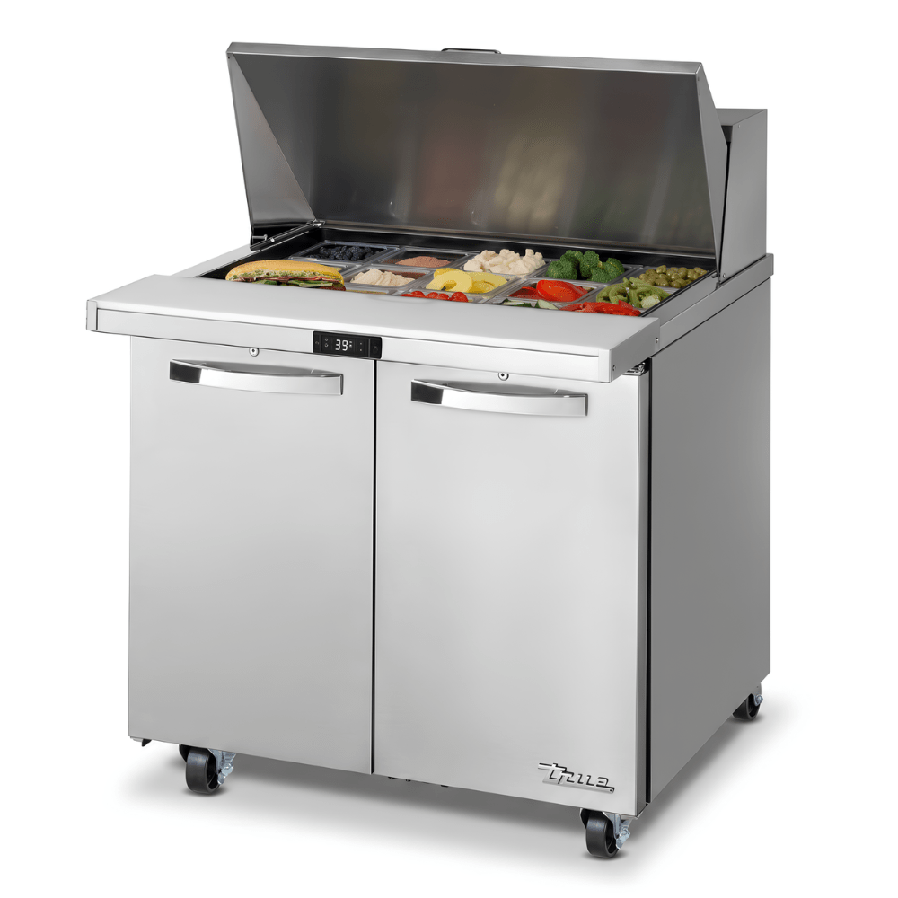 MESA DE PREPARACIÓN TRUE TSSU-36-15M-B-HC~SPEC3 | Mesa Preparación de Sándwiches Ensaladas | 2 Puertas Sólidas | 4 Estantes | Cocina Hotel Restaurante | Mesa de Preparación Refrigerada Mesa Fría de Trabajo Mega Top Pizza Ensaladas Sándwiches Ingredientes Acero Inoxidable Supermercados Restaurantes Cocina Industrial Cremería