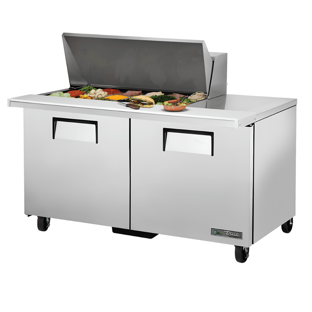 MESA DE PREPARACIÓN TRUE TSSU-60-18M-B-HC | Mesa Preparación | 2 Puertas | 4 Estantes | Cocina Hotel Restaurante | Mesa de Preparación Refrigerada Mesa Fría de Trabajo Mega Top Pizza Ensaladas Sándwiches Ingredientes Acero Inoxidable Supermercados Restaurantes Cocina Industrial Cremería