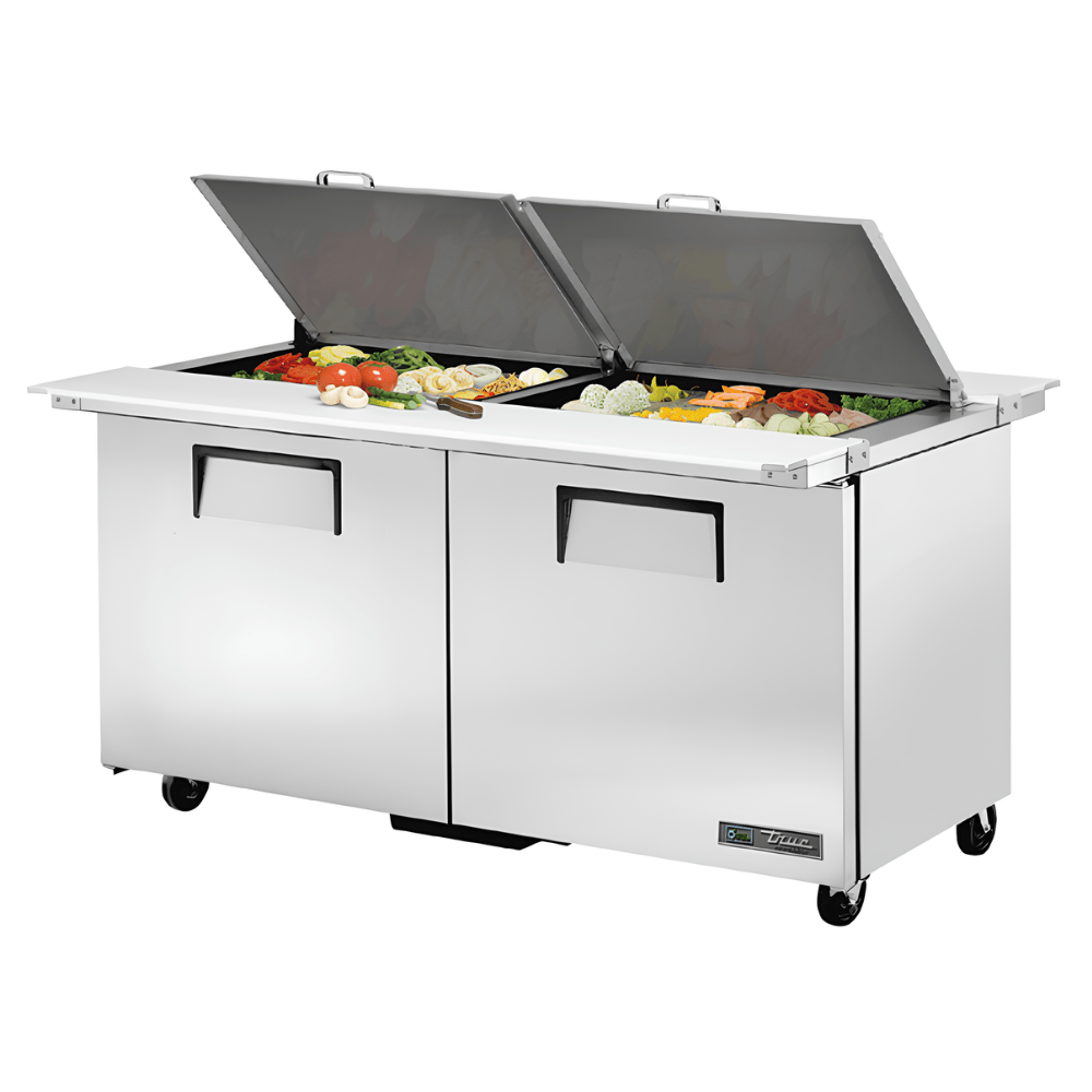 MESA DE PREPARACIÓN TRUE TSSU-60-24M-B-DS-ST-HC | Mesa Preparación | 2 Puertas | 4 Estantes | Acero Inoxidable| Cocina Hotel Restaurante | Mesa de Preparación Refrigerada Mesa Fría de Trabajo Mega Top Pizza Ensaladas Sándwiches Ingredientes Acero Inoxidable Supermercados Restaurantes Cocina Industrial Cremería