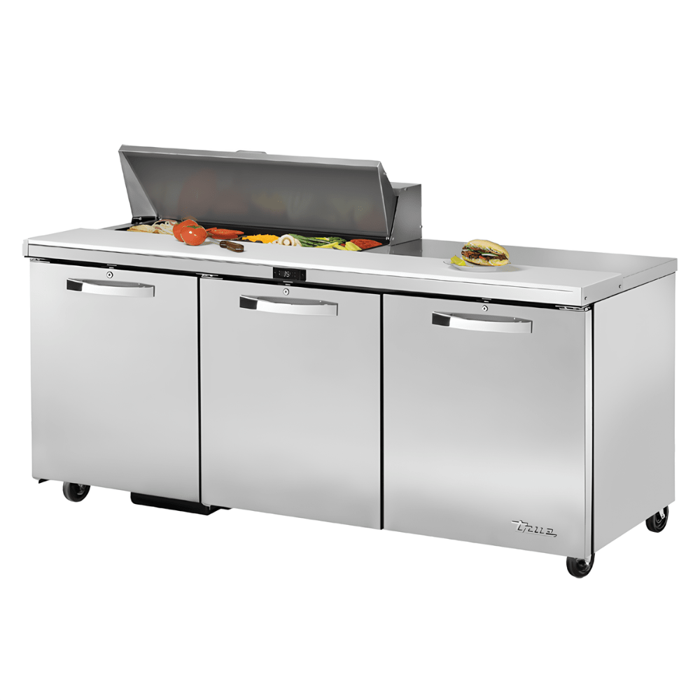 MESA DE PREPARACIÓN TRUE TSSU-72-10-HC~SPEC3 | Mesa Preparación | 3 Puertas | 6 Estantes | Cocina Hotel Restaurante | Mesa de Preparación Refrigerada Mesa Fría de Trabajo Mega Top Pizza Ensaladas Sándwiches Ingredientes Acero Inoxidable Supermercados Restaurantes Cocina Industrial Cremería