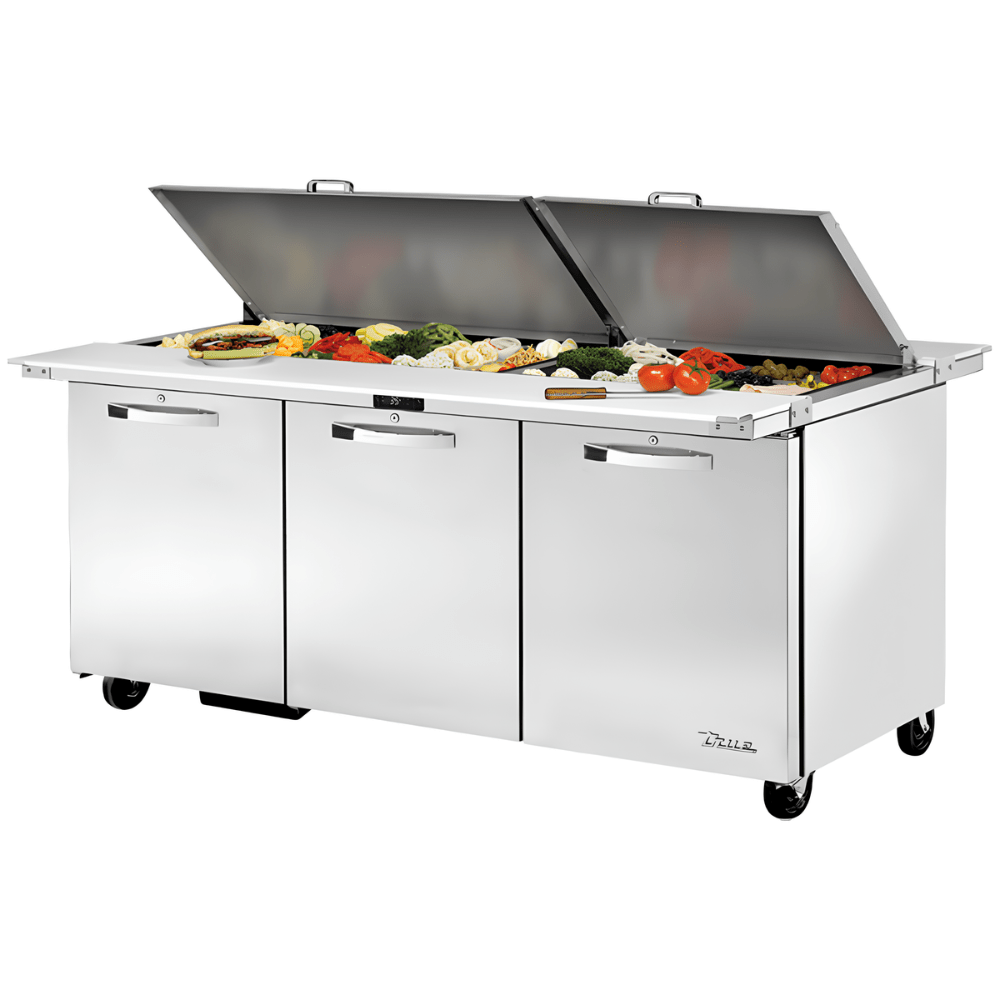 MESA DE PREPARACIÓN TRUE TSSU-72-30M-B-DS-ST-HC~SPEC3 | Mesa Preparación | 3 Puertas | 6 Estantes | Cocina Hotel Restaurante | Mesa de Preparación Refrigerada Mesa Fría de Trabajo Mega Top Pizza Ensaladas Sándwiches Ingredientes Acero Inoxidable Supermercados Restaurantes Cocina Industrial Cremería
