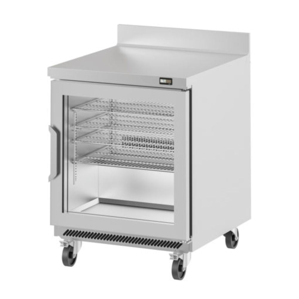 MESA INFRICO UC27RWCR | Mesa Refrigerada Bajo Barra | 1 Puerta Cristal | 7 Pies Cúbicos | Ventilación Frontal | Contrapuerta Embutida | 4 Ruedas | Restaurante Cafetería Cocina | Guarniciones Comedores Industriales Cocinas Industriales Panadería Carnicería Preparación Sushi Postres Ensaladas Baguettes Refrigerar Bajo Barra Conservar Comedor