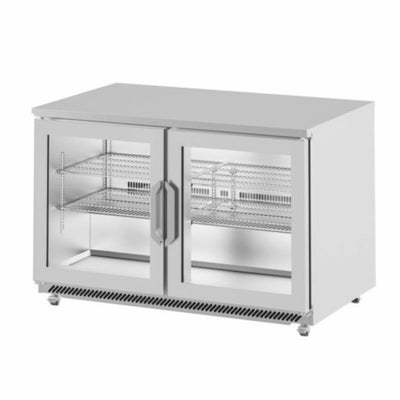 MESA INFRICO UC36RCR | Mesa Refrigerada Bajo Barra | 2 Puertas Cristal | 10 Pies Cúbicos | Ventilación Frontal | Acero Inoxidable | 4 Ruedas | Cocina Restaurante Cafetería | Guarniciones Comedores Industriales Cocinas Industriales Panadería Carnicería Preparación Sushi Postres Ensaladas Baguettes Refrigerar Bajo Barra Conservar Comedor