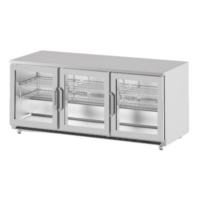 MESA INFRICO UC72RCR | Mesa Refrigerada Bajo Barra | 3 Puertas Cristal | 21 Pies Cúbicos | Ventilación Frontal | Acero Inoxidable | 4 Ruedas | Cocina Restaurante Cafetería | Guarniciones Comedores Industriales Cocinas Industriales Panadería Carnicería Preparación Sushi Postres Ensaladas Baguettes Refrigerar Bajo Barra Conservar Comedor