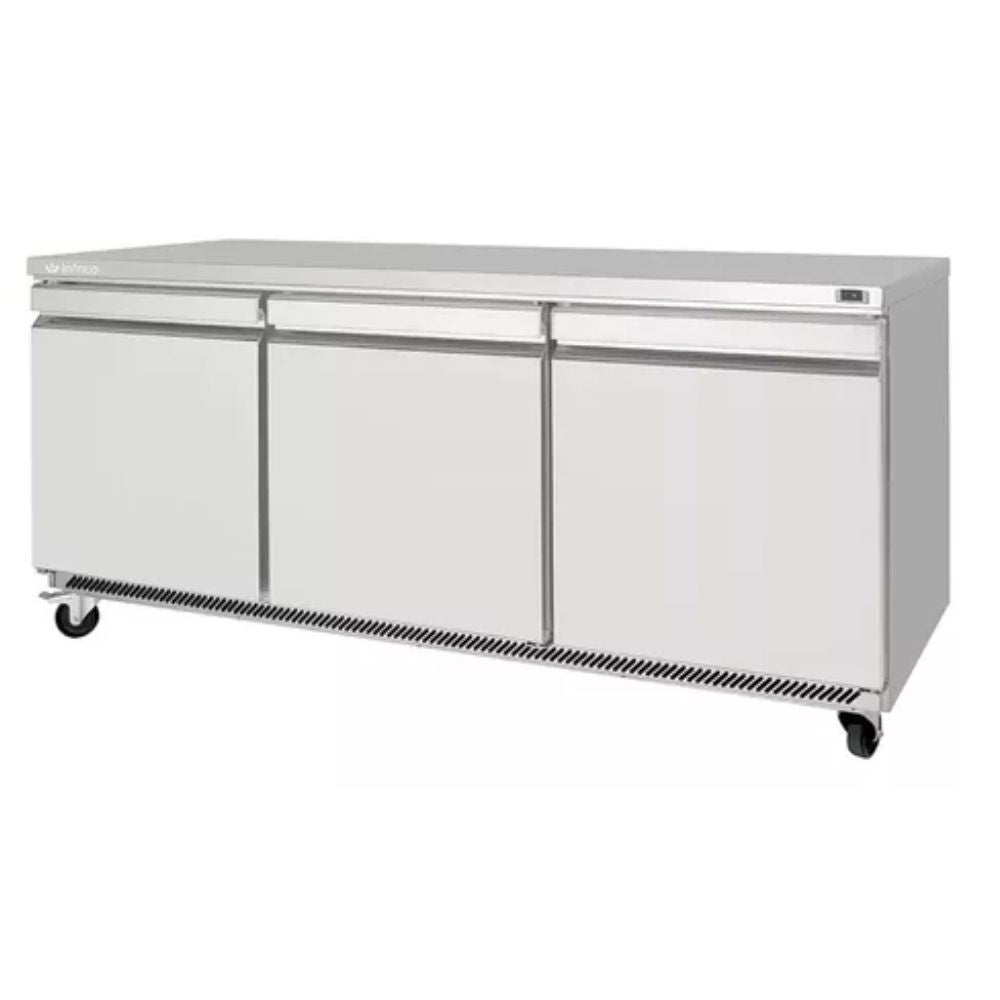 MESA REFRIGERADA INFRICO UC72R (Anterior) | Mesa Refrigerada Bajo Barra | 3 Puertas | 21 Pies Cúbicos | Acero Inoxidable | Restaurante Bar Cafetería | Guarniciones Comedores Industriales Cocinas Industriales Panaderia Carniceria Preparación Sushi Postres Ensaladas Baguettes Refrigerar Bajo Barra Conservar Comedor