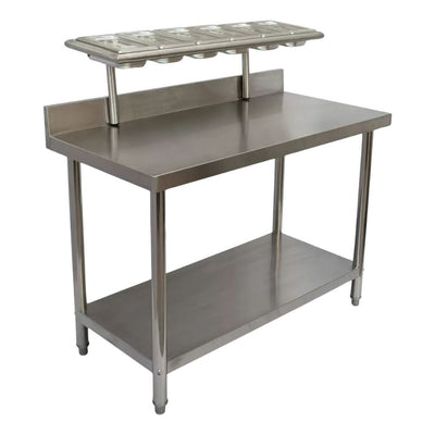 MESA MINDEJAL MLM1631502832 | Mesa para Pizzería | Frente 120 cm | 6 Insertos | Acero Inoxidable | Cocina Industrial Pizzería Restaurante Superficie Amplia Ergonómica Resistente Multifuncional Ajustable Duradera Espacio de Almacenamiento Modular Compacta Estable Fácil de Limpiar Diseño Industrial Personalizable Versátil Antideslizante