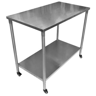 MESA MINDEJAL MLM1632677814 | Mesa con Rodajas | Frente 110 cm | Acero Inoxidable | Cocina Industrial Restaurante Bar Superficie Resistente Fácil Limpieza Durabilidad Higiénica Anticorrosiva Uso Intensivo Multiusos Estabilidad Preparación De Alimentos Resistente Al Calor