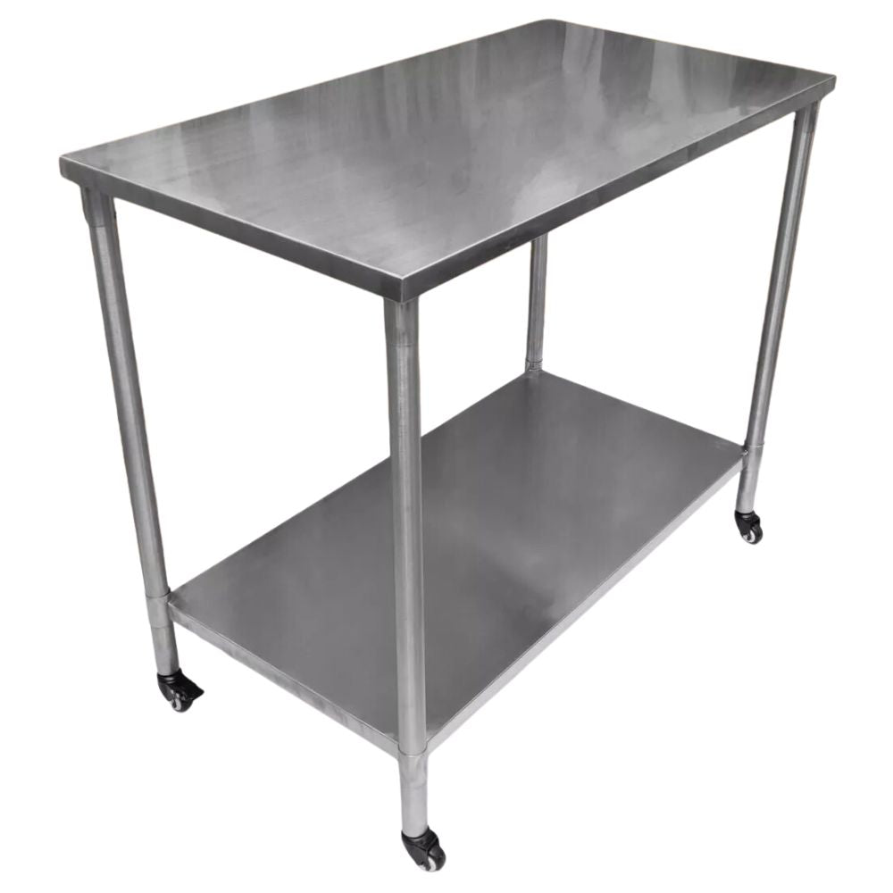 MESA MINDEJAL MLM1632677814 | Mesa con Rodajas | Frente 110 cm | Acero Inoxidable | Cocina Industrial Restaurante Bar Superficie Resistente Fácil Limpieza Durabilidad Higiénica Anticorrosiva Uso Intensivo Multiusos Estabilidad Preparación De Alimentos Resistente Al Calor