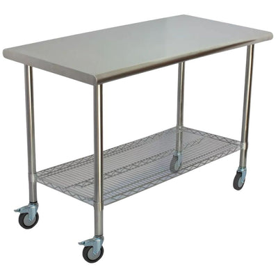 MESA MINDEJAL MLM2037859687 | Mesa de Trabajo | Rejilla | Rodajas | Frente 120 cm | Acero Inoxidable | Restaurante Cafetería Bar Superficie Amplia Ergonómica Resistente Multifuncional Ajustable Duradera Espacio de Almacenamiento Modular Compacta Estable Fácil de Limpiar Diseño Industrial Personalizable Versátil Antideslizante