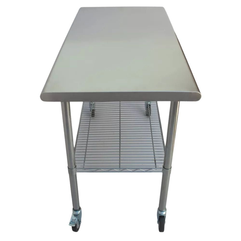 MESA MINDEJAL MLM2037859687 | Mesa de Trabajo | Rejilla | Rodajas | Frente 120 cm | Acero Inoxidable | Restaurante Cafetería Bar Superficie Amplia Ergonómica Resistente Multifuncional Ajustable Duradera Espacio de Almacenamiento Modular Compacta Estable Fácil de Limpiar Diseño Industrial Personalizable Versátil Antideslizante