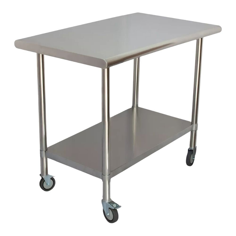 MESA MINDEJAL MLM2960001178 | Mesa en Isla con Ruedas | Frente 91 cm | Acero Inoxidable | Cocina Industrial Restaurante Bar Superficie Amplia Ergonómica Resistente Multifuncional Ajustable Duradera Espacio de Almacenamiento Modular Compacta Estable Fácil de Limpiar Diseño Industrial Personalizable Versátil Antideslizante