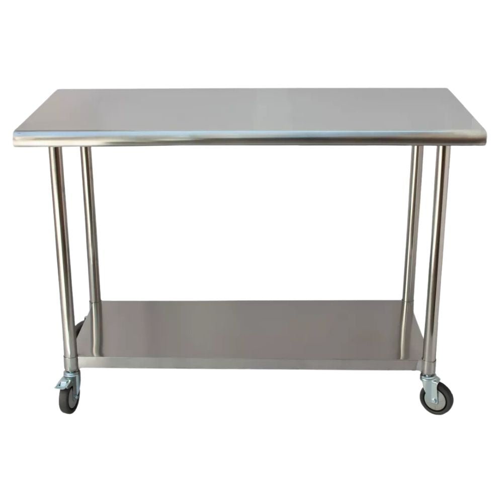 MESA MINDEJAL MLM2960001178 | Mesa en Isla con Ruedas | Frente 91 cm | Acero Inoxidable | Cocina Industrial Restaurante Bar Superficie Amplia Ergonómica Resistente Multifuncional Ajustable Duradera Espacio de Almacenamiento Modular Compacta Estable Fácil de Limpiar Diseño Industrial Personalizable Versátil Antideslizante