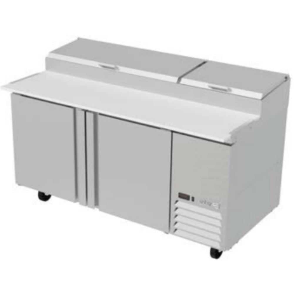 MESA ASBER APTP-67 HC | Mesa Refrigerada | 20.8 Pies Cúbicos | 2 Puertas Solidas | Acero Inoxidable | 4 Parrillas | Eléctrico | Control Temperatura | Cocina Hotel Bistro | Cafetería Bar Alimentos Preparación