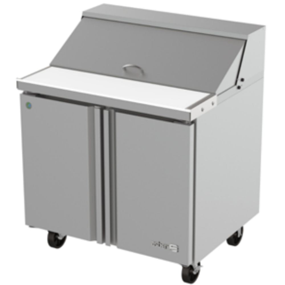 MESA ASBER APTS-36-10 HC | Mesa Refrigerada | Acero Inoxidable | 2 Puertas | Paneles Sólidos | 117.1 cm | 2 Parrillas | 9.2 Pies Cúbicos | Preparación Ensaladas Negocio | Bar Restaurante Cafetería Guarniciones Comedores Industriales Cocinas Industriales Panadería Carnicería Preparación Sushi Postres Ensaladas Baguettes 