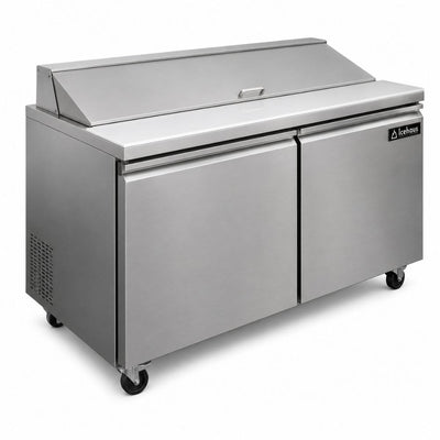 MESA DE TRABAJO ICEHAUS ME-2P-SS-02 | Mesa para Ensaladas | 2 Puertas | Acero Inoxidable | Restaurante Hotel Cocina Industrial | Mesa de Preparación Refrigerada Mesa Fría de Trabajo Mega Top Pizza Ensaladas Sándwiches Ingredientes Acero Inoxidable Supermercados Restaurantes Cocina Industrial Cremería