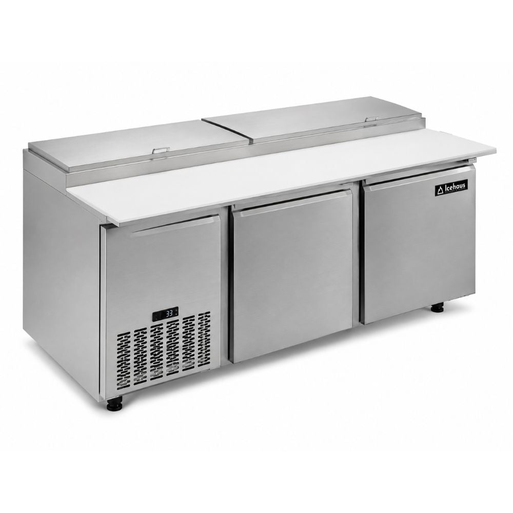 MESA DE TRABAJO ICEHAUS MP-2P-SS-02 | Mesa de Preparación para Pizzas | 2 Puertas | Acero Inoxidable | Restaurante Hotel Cocina Industrial | Mesa de Preparación Refrigerada Mesa Fría de Trabajo Mega Top Pizza Ensaladas Sándwiches Ingredientes Acero Inoxidable Supermercados Restaurantes Cocina Industrial Cremería