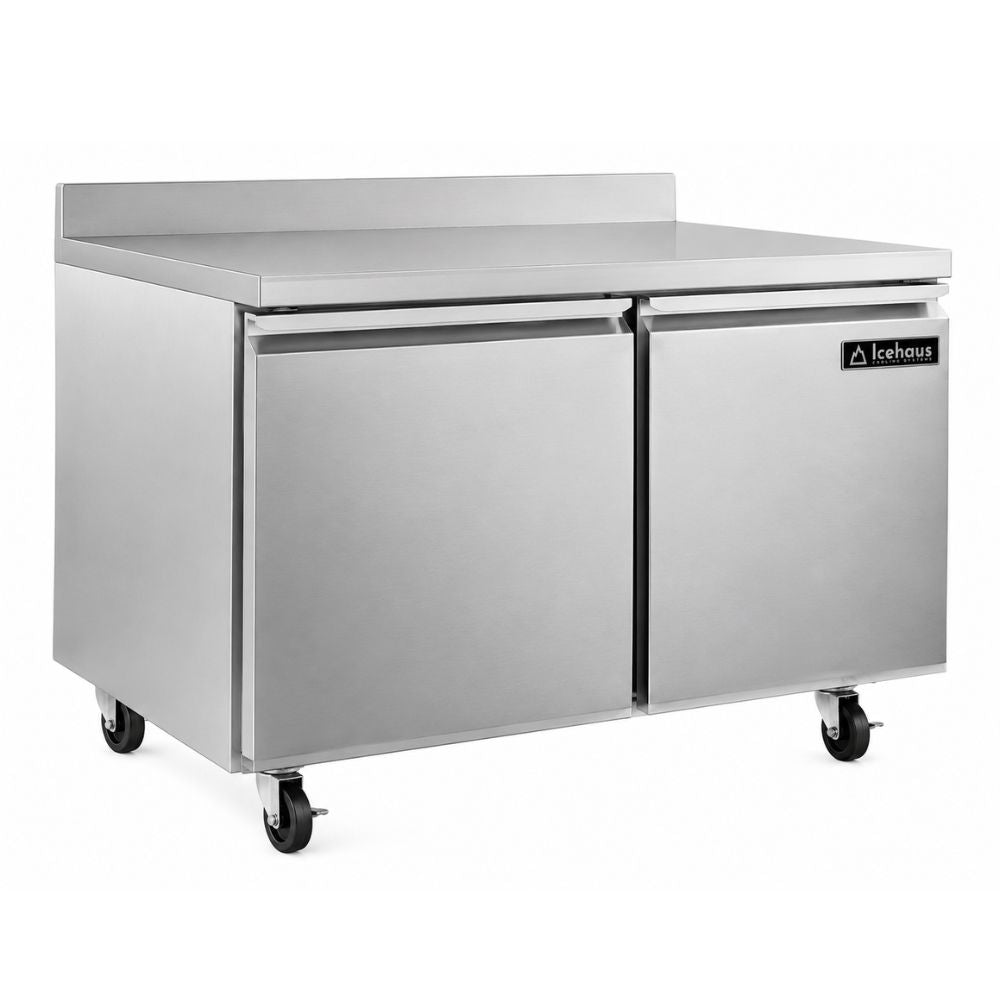 Icehaus MTC-2P-SS-01 Mesa De Trabajo/Congelador 2 Puertas 12 ft3 Bar Restaurante Cafeteria Guarniciones Comedores Industriales Cocinas Industriales Panaderia Carniceria Preparacion Sushi Postres Ensaladas Baguettes.  KitchenMax.Store. Envíos seguros a todo México. Cotiza hoy mismo.