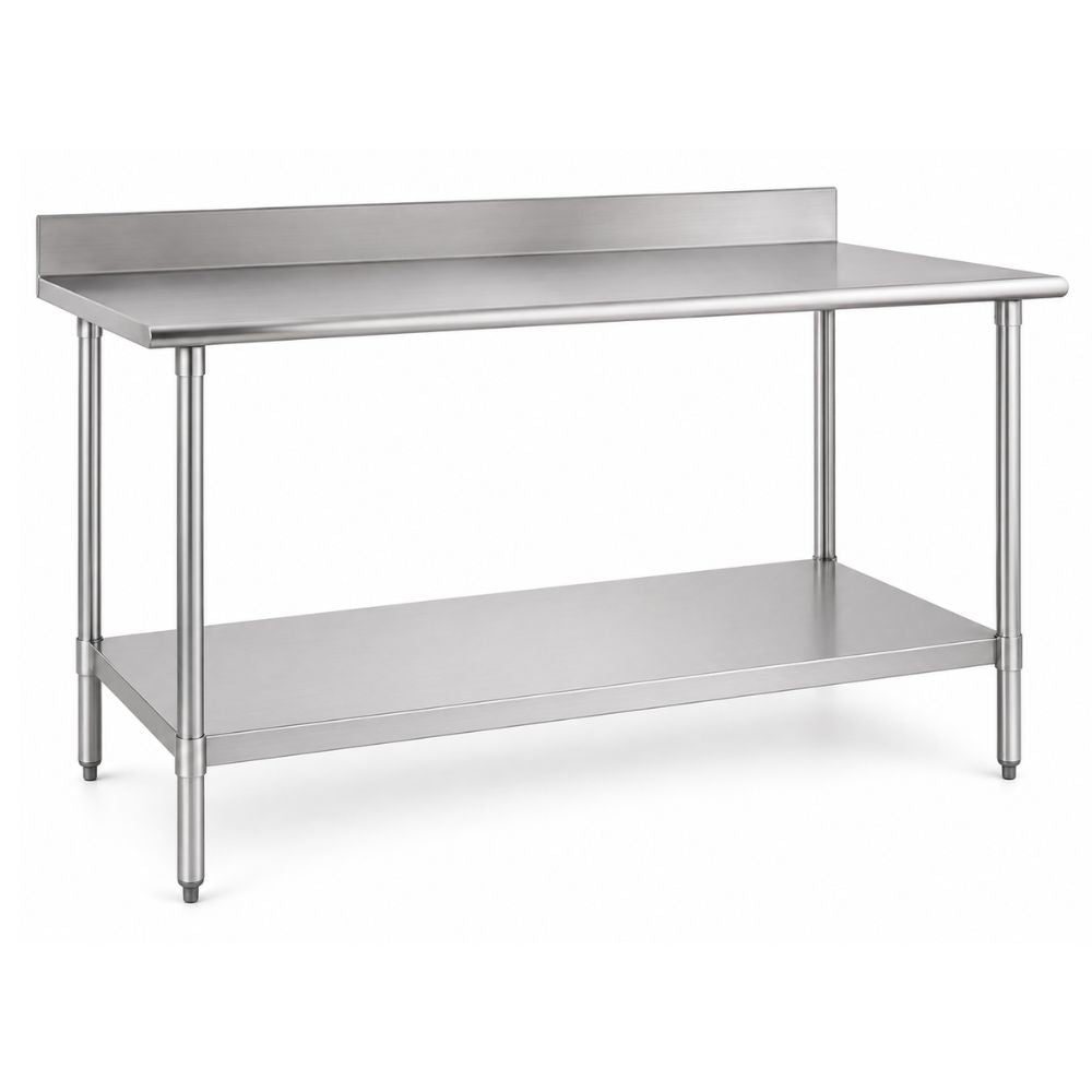 King MTL-200 Mesa Trabajo Lambrin 2 Mt 200 x 70 x 100 cm Acero Inoxidable | Mesa de Trabajo de Pared Mural de Acero Inoxidable Superficie de Preparación con Respaldo Industrial Restaurante Cocina Industrial Hotel Comedor Industrial