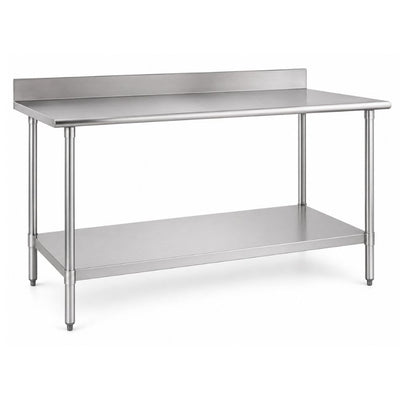 King MTL-200 Mesa Trabajo Lambrin 2 Mt 200 x 70 x 100 cm Acero Inoxidable | Mesa de Trabajo de Pared Mural de Acero Inoxidable Superficie de Preparación con Respaldo Industrial Restaurante Cocina Industrial Hotel Comedor Industrial