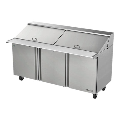 MESA REFRIGERADA ASBER APTM-72-30 P HC | Mesa De Preparación Con Refrigerante | Mega Top | Acero Inoxidable | 3 Puertas | Supermercados Restaurantes | Mesa de Preparación Refrigerada Mesa Fría de Trabajo Mega Top Pizza Ensaladas Sándwiches Ingredientes Acero Inoxidable Supermercados Restaurantes Cocina Industrial Cremería
