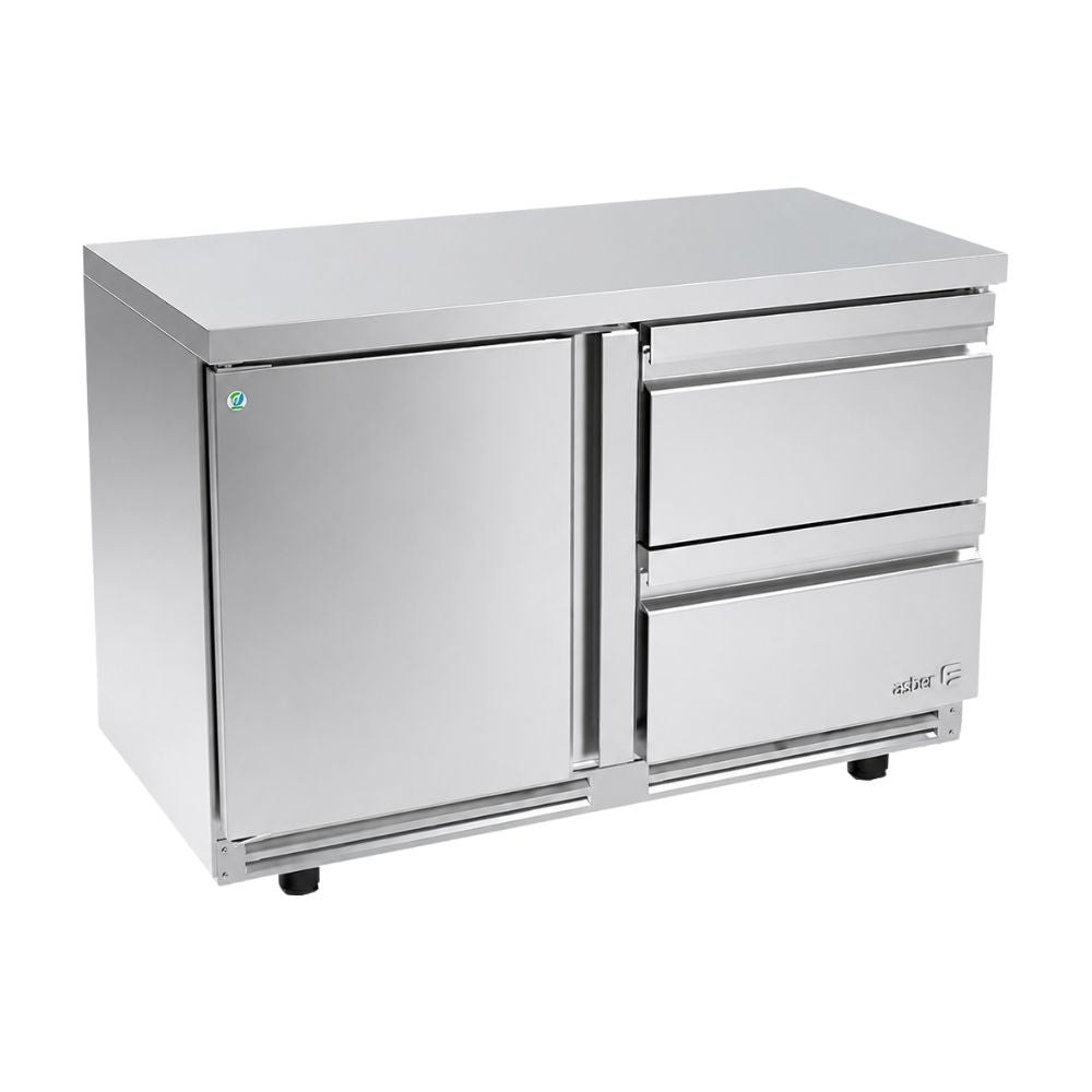 MESA REFRIGERADA ASBER AUTR-60-D2 P HC | Mesa Bajo Mostrador | Acero Inoxidable | 1 Puerta | 2 Cajones | Restaurante Cafetería Cocina Industrial | Mesa Refrigerada de Trabajo Mesa Fría Conservadora Bajo Barra Acero Inoxidable Refrigerar Conservar Ingredientes Restaurante Cafetería Cocina Industrial Bar Cremería