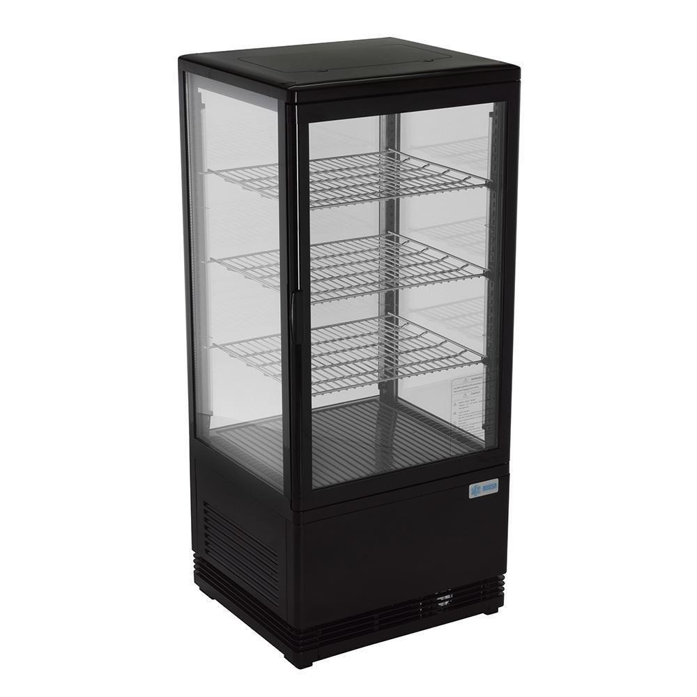 Migsa Rt-78L Refrigerador Panorámico vertical con 1 Puerta Recta de Cristal, 3 Parrillas y  2.75 Pies - 78 Litros de capacidad. Con iluminación LED, Cuerpo esmaltado Negro - Refrigeradores - Migsa - KitchenMax Store